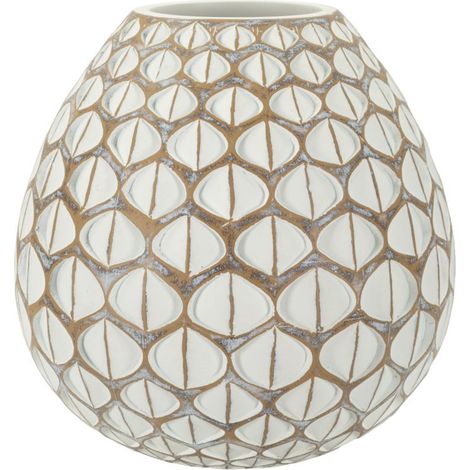 Vaso Tibet tondo in resina con finitura bianca anticata