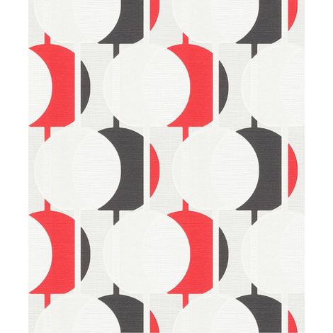 BRICOFLOR Papier Peint vintage noir et rouge Papier Peint gros motif pour cuisine, chambre & plus Tapisserie géométrique vintage (1/4)
