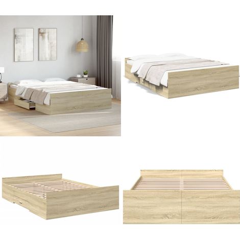 Bettgestell mit Schubladen Sonoma-Eiche 120x200cm Holzwerkstoff - Bettesrahmen - Holzbettfundament - Doppelbett - Eiche Möbel - Schrankbett - Home & Living (1/5)