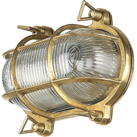 Applique d'extérieur Skiathos en laiton cuivré au design maritime H:13 cm E27 IP64 - Laiton, Clair/Transparent (1/5)