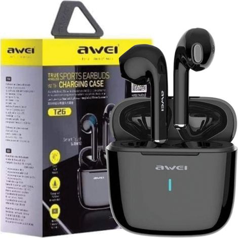Cuffie Bluetooth Awei T26 TWS con docking station, colore nero. (1/5)