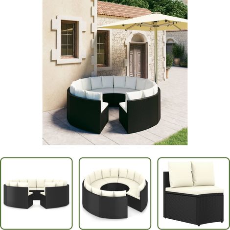 Poly Rattan - 8-tlg. Garten-Sofagarnitur mit Auflagen Poly Rattan Schwarz (1/5)