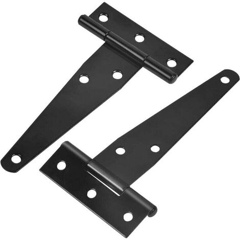 Charnières en T Noires pour Portes et Portails - Set de 4 - 2 pouces - Robuste et Résistant - Pour Clôtures, Cabanons, Armoires en Bois - Vis non incluses