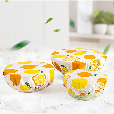 Lot de 3 couvre-bols en coton pour avocat, réutilisable, protection saladier anti-poussière, cerclage élastique, diamètres 20/23/26cm,尺寸11x10x1,60cm (1/5)
