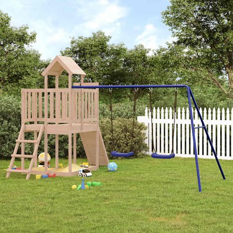 Aire de Jeux Maisonnette de jeu avec mur d'escalade balançoires Maison enfant exterieur bois de pin 13440 (1/5)