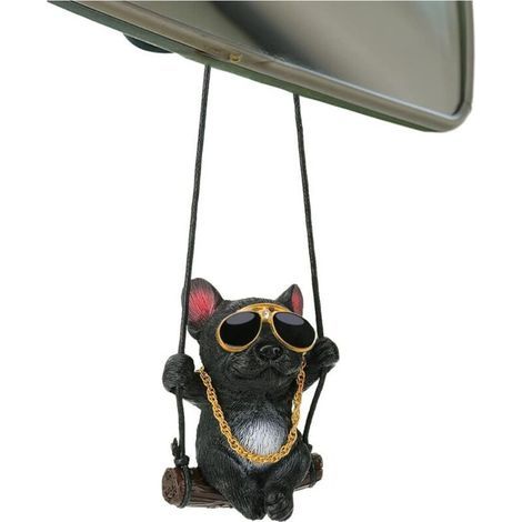 Ciondolo retrò a forma di specchietto retrovisore per auto, bulldog nero con occhiali e catena dorata, decorazione da appendere originale. (1/5)