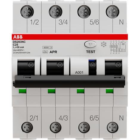 Disjoncteur diff. 3P+N droite 25A 10kA cbe C 30mA Type APR Immunisé 2CSR256440R1254 ABB S226122
