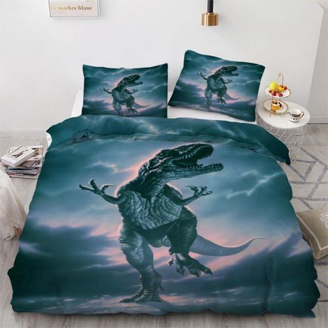 Bettwäsche-Set 220x240 cm 3-teilig Mikrofaser Dinosaurier 3D Wendebettwäsche mit Reißverschluss