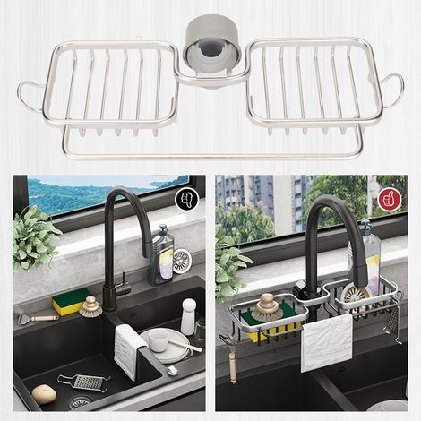 Porte-serviettes double face avec étagère pour robinet, argenté (1/5)