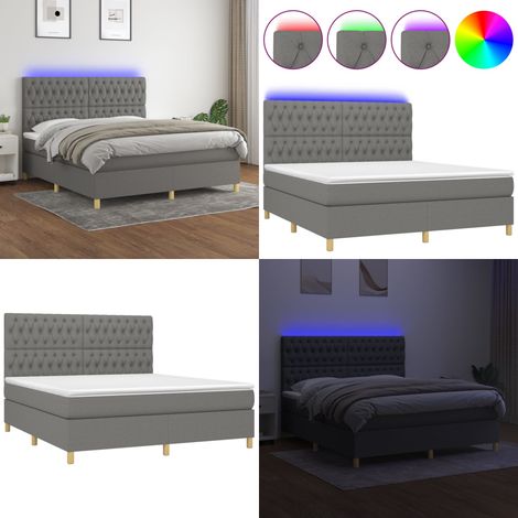 Boxspringbett mit Matratze & LED Dunkelgrau 180x200 cm Stoff - Boxspringbett - Doppelbett - Bettenrahmen - Lattenrost - Matratze - Home & Living