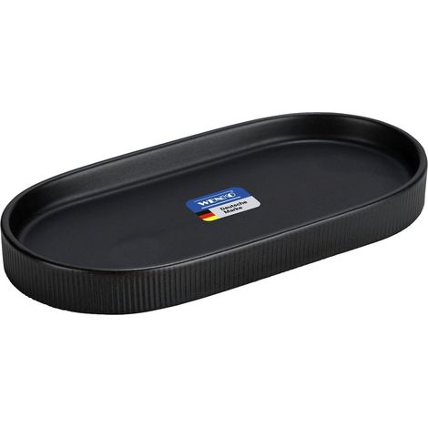 Vide-Poche Mod Fablo en céramique à Relief rainuré, Pose Libre, Organiseur Salle de Bain, Vide-Poche, Plateau décoratif pour Salle de Bain, Chambre, Salon ou Bureau, Noir Mate