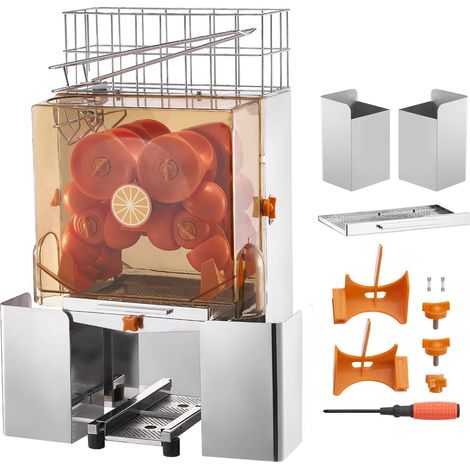 Presse-agrumes électrique 120W, extracteur de jus automatique en inox, 20 oranges/min, avec filtre amovible et 2 seaux à épluchures, couvercle en PC. (1/5)