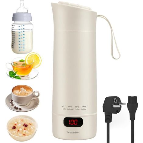 Petite Bouilloire de Voyage, 400 ml Mini Bouilloire de Voyage Portable avec 4 Réglages de Température, Écran LED, 300 W, Bouilloire à Chauffage Rapide pour Thé, Café, Lait pour Bébé (1/5)