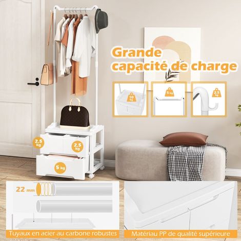 Clothing Rack with Drawers Rolling Garment Rack with Side Hooks-White (1/5)