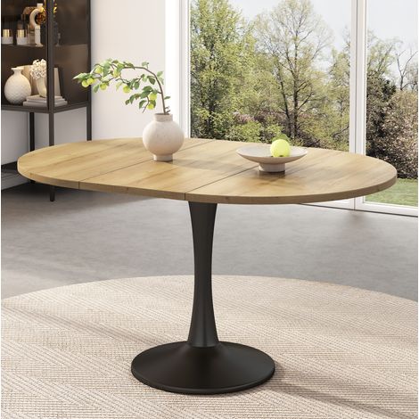 Table à manger extensible ovale en MDF, 100 à 140 x 100 x 75 cm, bois clair, design moderne, table de repas et table basse pour petit espace, avec montage requis – CHICFURN (1/5)