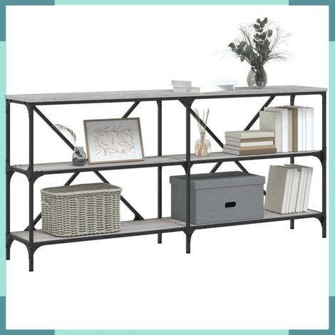 832851 Table console sonoma gris 160x30x75 cm bois d'ingénierie et fer (1/5)