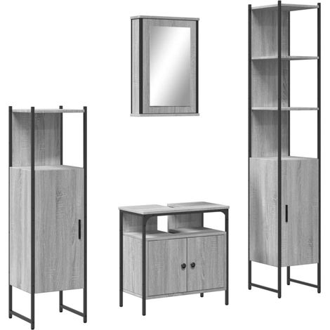 Maison Exclusive - 4-tlg. Badmöbel-Set Grau Sonoma Holzwerkstoff