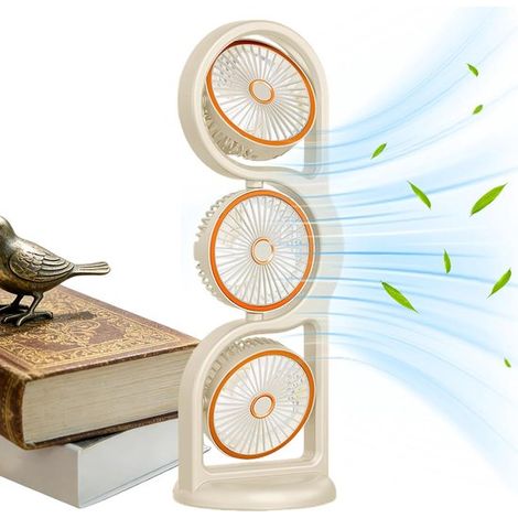 Ventilateur de bureau rotatif à 360° - Silencieux - Avec lampe - Portable rechargeable - 5 vitesses - Circulateur d'air pour chambre et bureau (1/5)