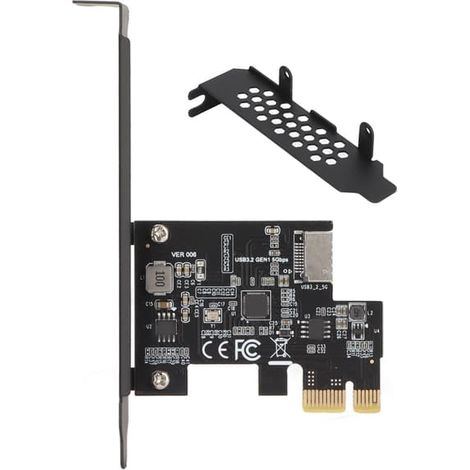 Carte d'extension USB 3.2 PCI-E avec condensateurs céramiques, double protection et transfert rapide. Carte d'extension PCI-E vers USB-E pour PC (noire). (1/5)