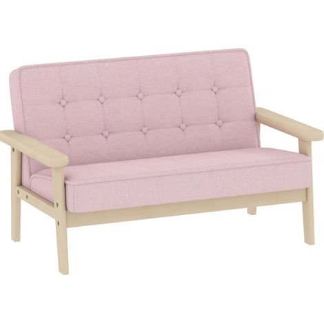 Canapé enfant 2 places en tissu rose avec structure en bois, assise 31 cm, dossier et accoudoirs, pour chambre ou salle de jeu - CHICFURN (1/5)