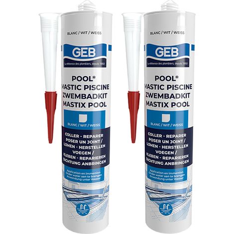 Lot de 2 Mastics piscine POOL qualité professionnelle BLANC 290 ml - GEB (1/2)