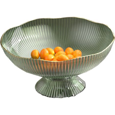Plateau à fruits en plastique vert avec trou d'égouttage et base amovible, idéal pour le salon ou la table basse. (1/5)