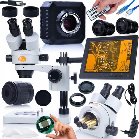 Conjunto de microscopio Rosfix Mercury Pro MSMP-T-PS1 + c谩mara ORION Pro KMOP-HDMI-USBI Plantes PRO series + soporte para pantalla de 196 mm + pantalla de 8".