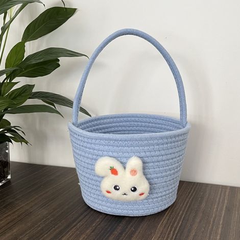 KOWOLL Paniers de Pâques en corde de coton avec anse, paniers en forme de lapin, adorables paniers en corde en forme de lapin pour la chasse aux œufs et le rangement des jouets (1/5)