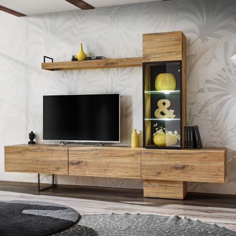 Paris Prix – Ensemble meuble TV 240cm – MDF finition mate – 1 armoire murale et 1 étagère – Système d'ouverture Push & Touch – Fabrication européenne