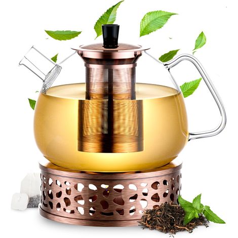 Théière - Verre Borosilicat 1500 ml - Filtre Acier Inoxydable Amovible - Compatible Fourchette Et Micro-ondes - Style Scandinave - 1 Pièce (1/5)