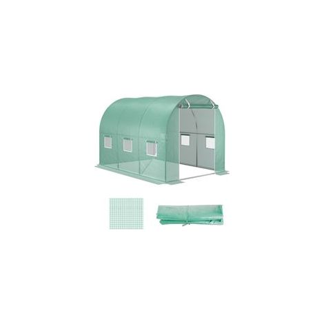 Bâche de serre en polyéthylène avec 6 fenêtres, porte enroulable et bords enterrés, 3 x 2 x 2 m, verte (1/5)