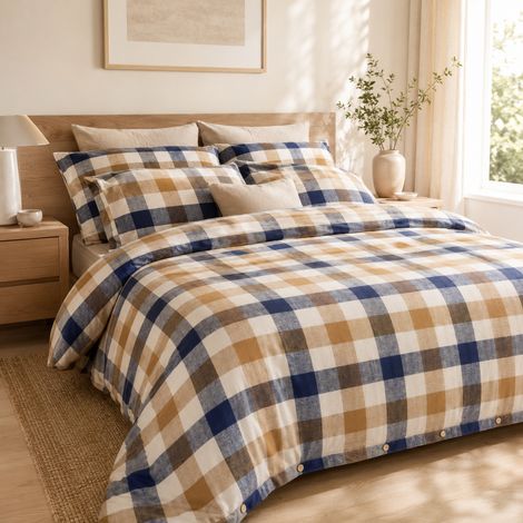 Housse de couette 240 x 220 cm Flanelle de coton BASILE – Carreaux (1/5)