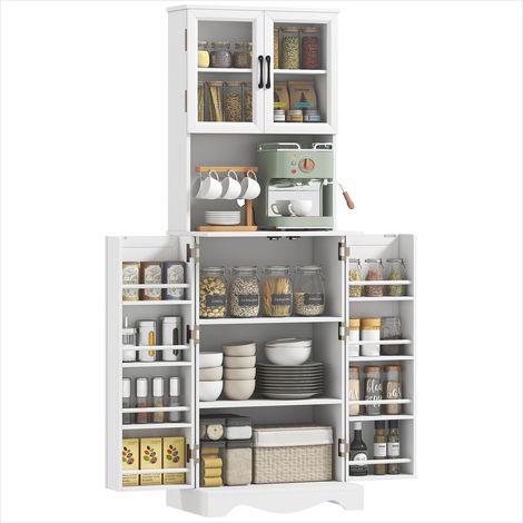 Buffet haut contemporain blanc gaufré 2 portes transparentes, panneau de particules, 60x39,5x179,6 cm (1/5)