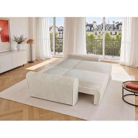 Divano letto 4 posti comfort seduta profonda in velluto a coste larghe beige TELARO (1/4)