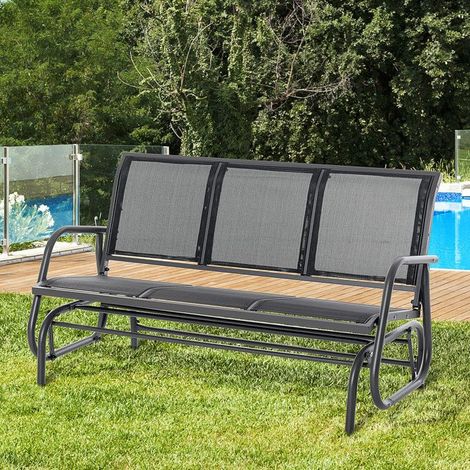 Banc de jardin - 3 places bascule - métal résistant aux intempéries - noir - 147x75x85 cm (1/5)