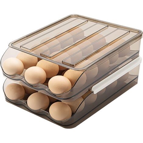 Support à œufs en plastique empilable pour réfrigérateur - Réutilisable - Transparent - Avec couvercle - 2 étages (1/5)