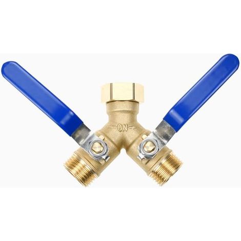 Y-Verteiler aus Messing, 2-fach – 3/4"-Wasseranschluss – 2 separate Absperrventile – Griff aus Edelstahl 304 – Anschluss für 2 Geräte (1/5)