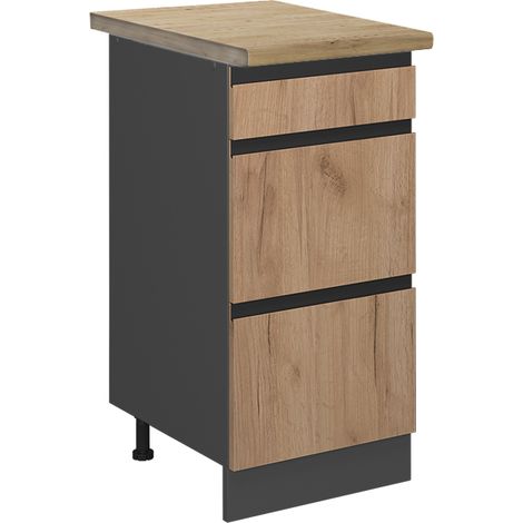 Mobiletto base per cucina R-Line, Quercia dorata, 40 cm con cassetti, PL Rovere, Vicco