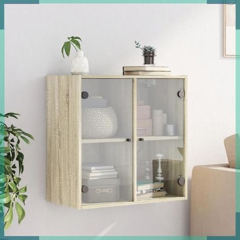 836492 Armoire murale avec portes en verre chêne sonoma 68x37x68,5 cm (1/5)