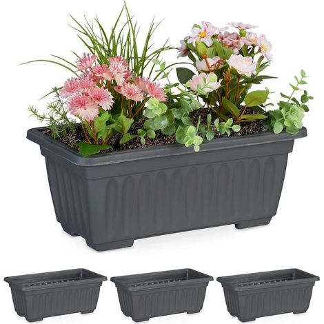 Jardinières Lot De 4,Intérieur Et Extérieur,Pot De Fleurs Carré,Hlp 14X34X18,5Cm,Plastique,Anthracite[CA7] (1/5)
