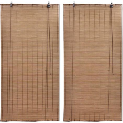 2 pcs Stores roulants, Stores Enrouleur, Stores Occultant, Stores jour nuit pour Fenêtre en bambou 80x160 cm Marron MAE7863 (1/5)
