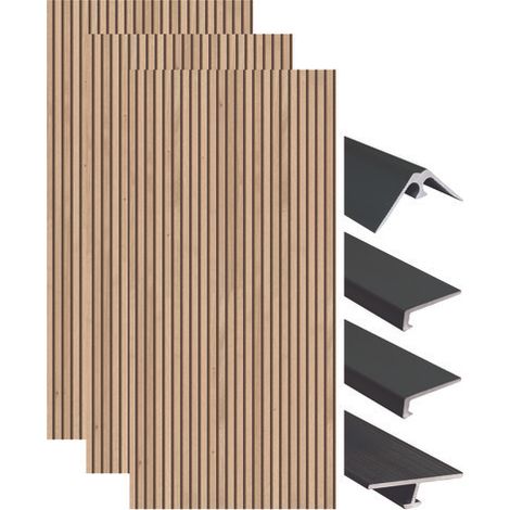 ONDEE ZEN - Pack complet de montage panneaux muraux Tasseau bois 200 cm - Profilé noir inclus (1/4)