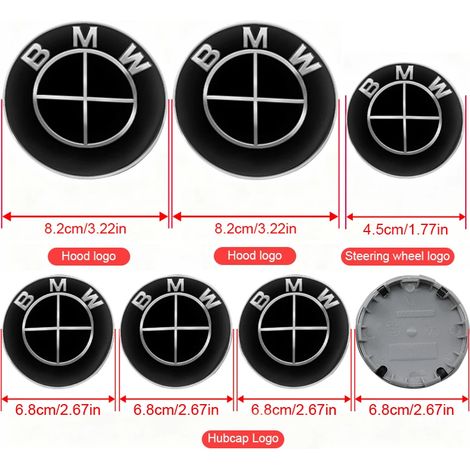 (45 82 82 4X68mmYT, BMW All Black) - Lot de 7 emblèmes pour capot, avant, arrière et coffre, compatibles avec BMW E60 E93 E87 G01 G20 X3 X5 F30 F20 E36 E46 E53 E90 F10 X6 X3 M4 et accessoires M (1/5)
