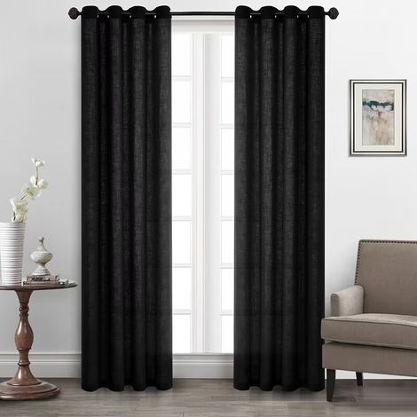 2 tende in lino con occhielli, tenda moderna per due porte del balcone, tenda per soggiorno e camera da letto, 107x160 cm nero (1/3)