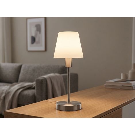 Tischlampe MATHA mit Touch Dimmer & E14 Glas Lampenschirm Weiß, Höhe 32cm (1/5)