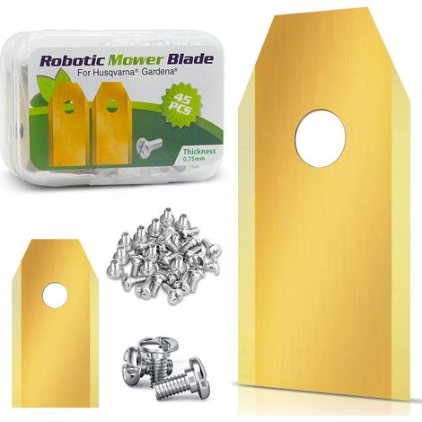 45 Lames de Rechange pour Tondeuse à Gazon, Lames en Titane pour Tous les Robots Husqvarna Automower, Gardena, Yardforce (3 g - 0,75 mm) + 45 Vis (1/5)