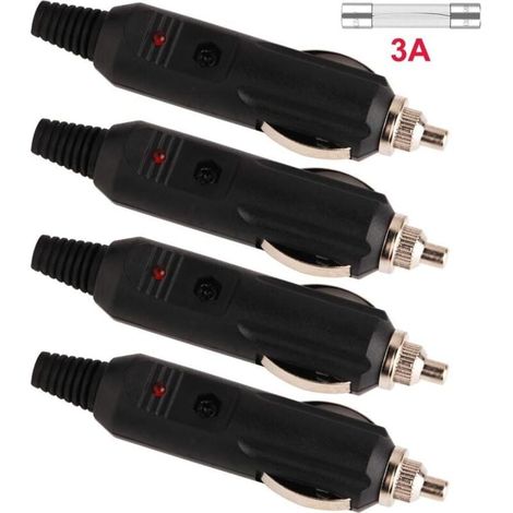 4Pcs 12V 24V Cigar Lighter Plug, Male Car Cigarette Lighter Socket, Auto Plug Connector With LED Diode Indicator DIY (1/3)