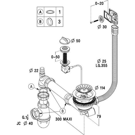 Cuisissimo – Vidage évier automatique 90mm pour évier CLEYA et V&B ARCHITECTURA – Siphon gain de place – Configuration raccord optimisée (1/3)