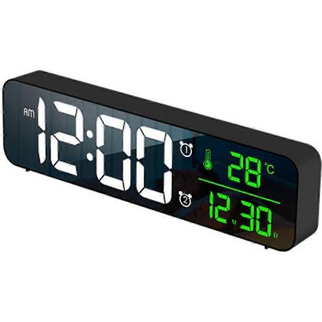 Réveil numérique, réveil LED, horloge murale miroir numérique, noir (1/4)