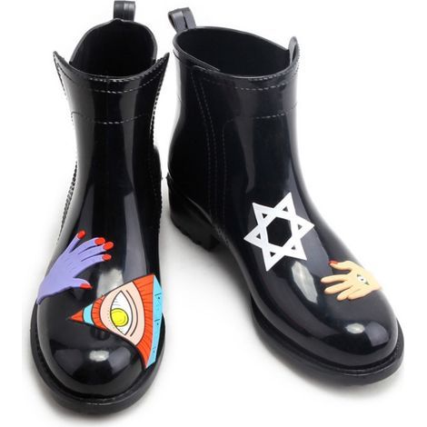 Bottes de pluie basses pour femmes noires peintes à la main. pointure 38